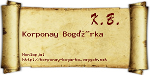 Korponay Bogárka névjegykártya